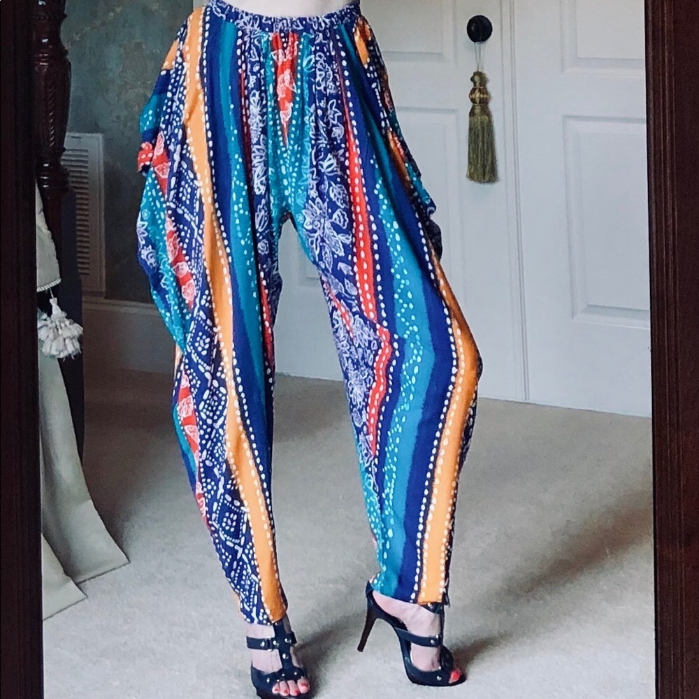 VTG 80s batik print two styling options wrap harem pant Size small
